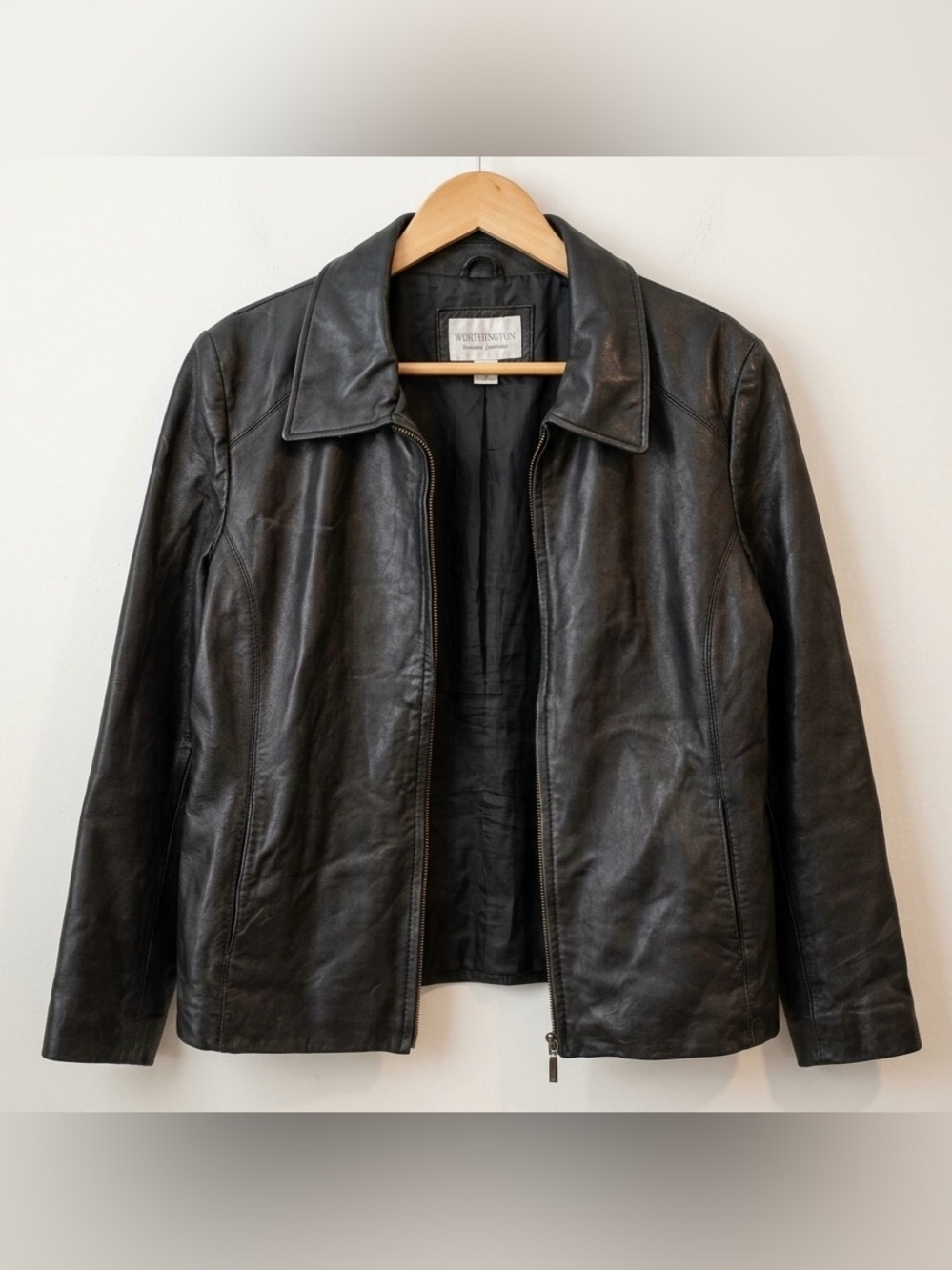 Worthington Black Leather Zip Jacket